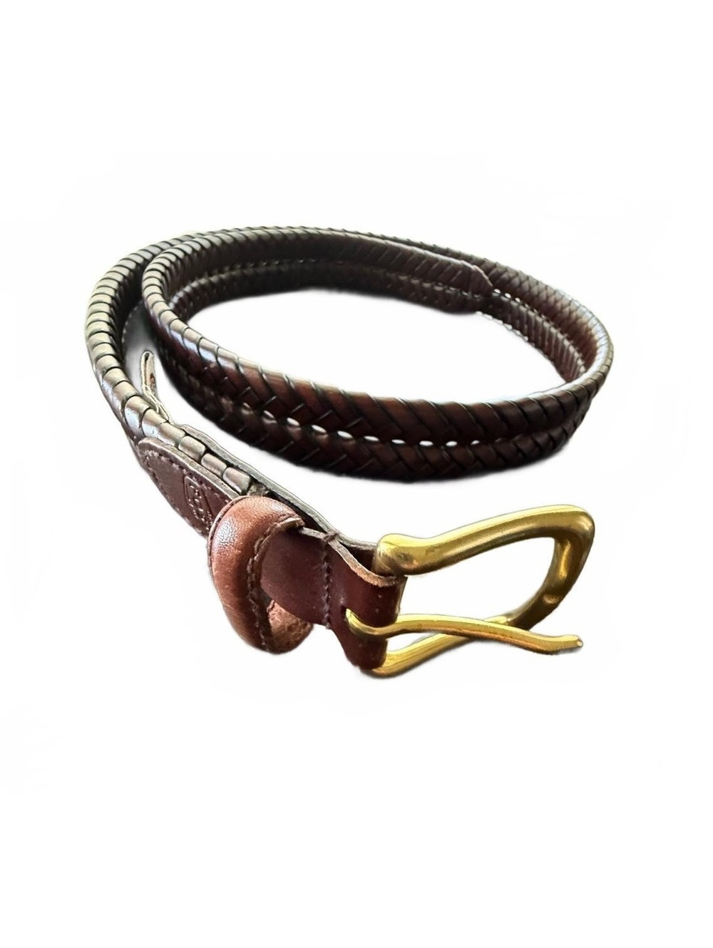 Fossil Brown Braided Leather Belt with Brass Buckle Size 95/38